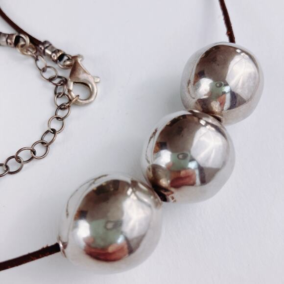 VTG Silpada Triple Threat Sterling Leather Necklace Israel Y2K Minimalist N2053 - Picture 13 of 14